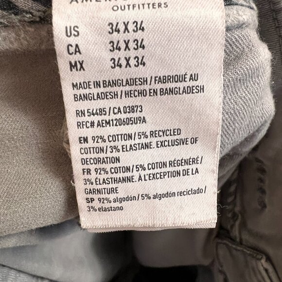 American Eagle Men's Chino Pants Grey Ne(x)t Level Flex Stretch 34x34 - Picture 4 of 4